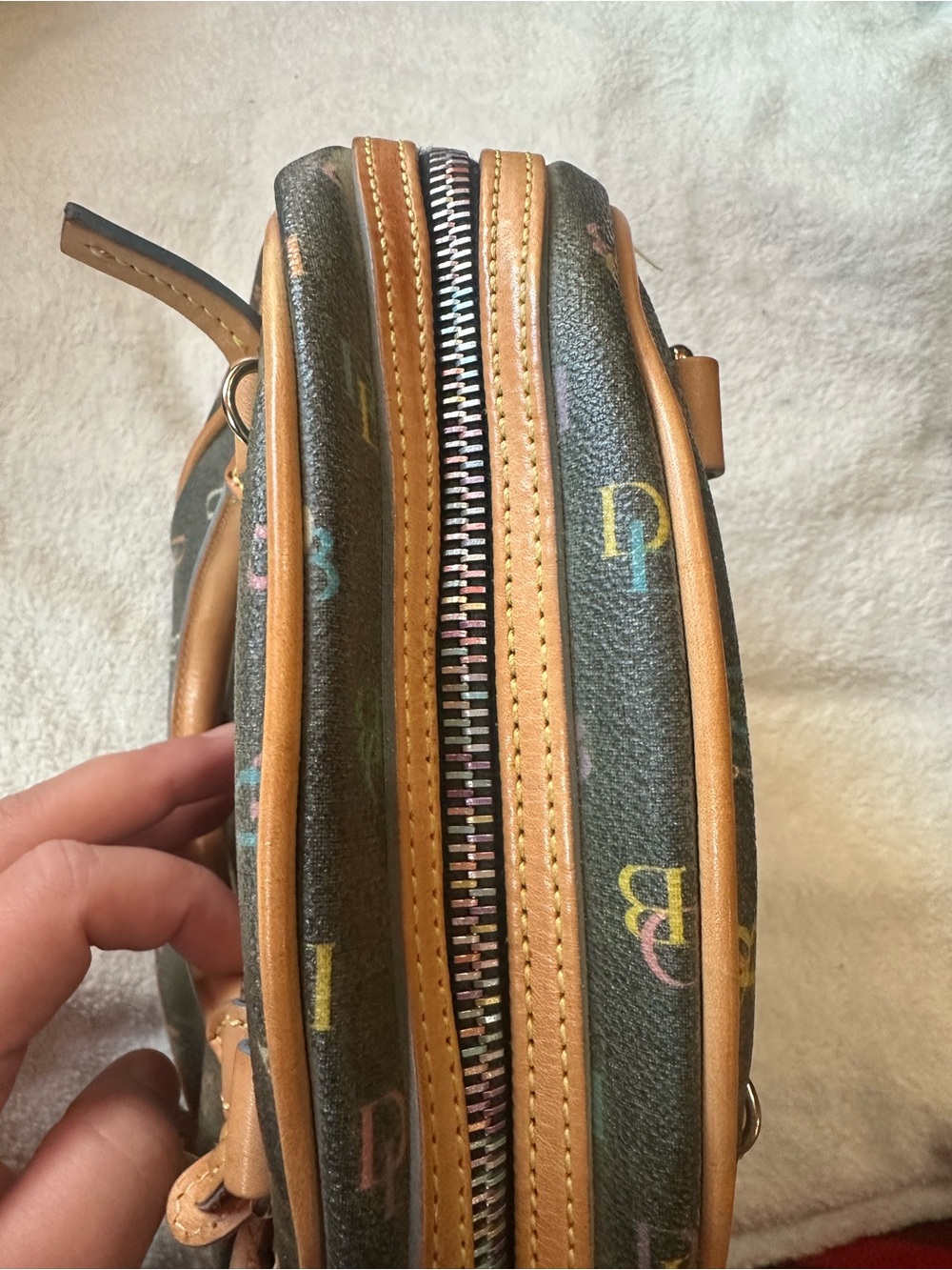 Vintage Dooney & Bourke Black Multicolor DB Logo Mini Satchel with Tan Trim - Picture 9 of 16